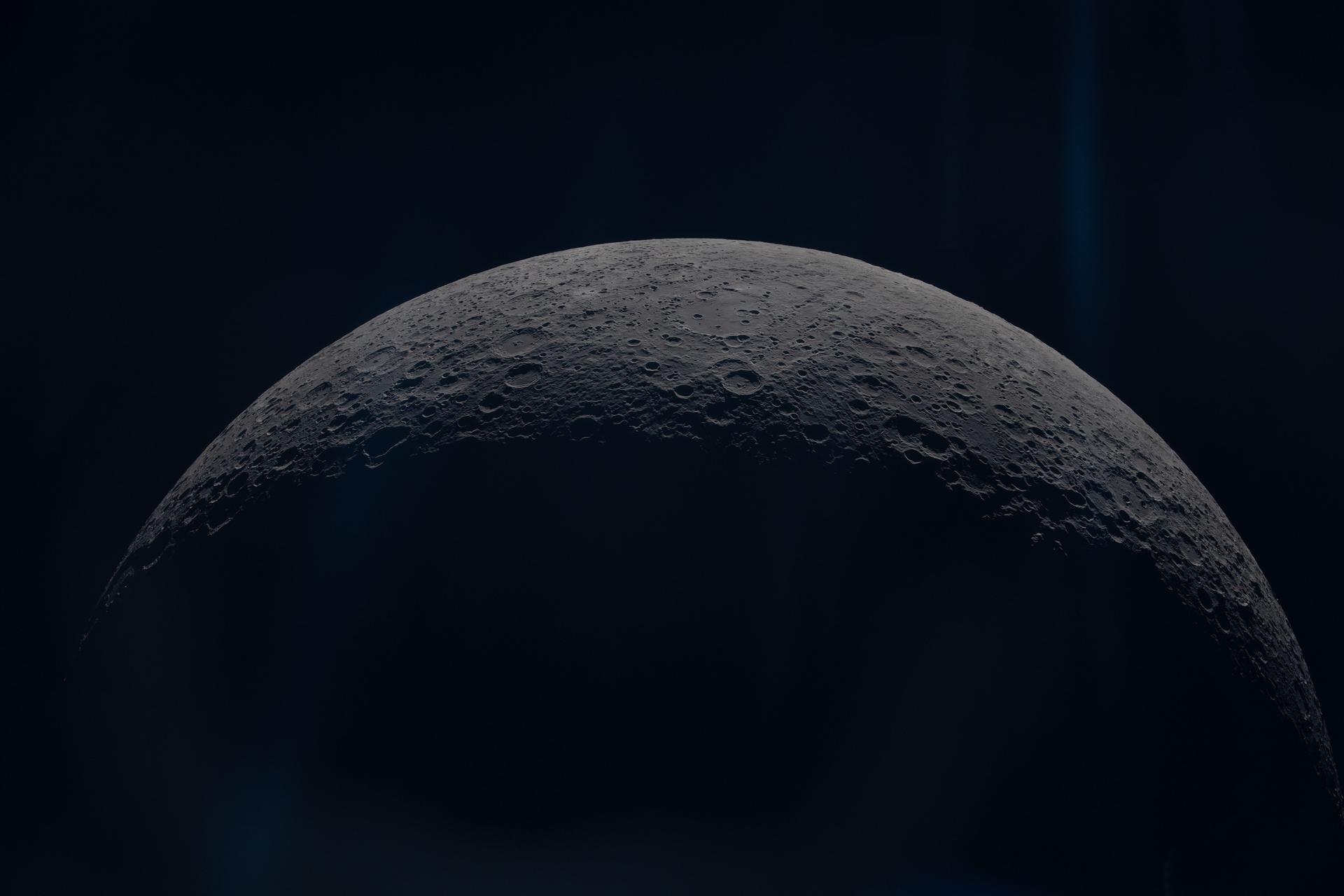 A closeup photo of the Moon from the Artemis II mission