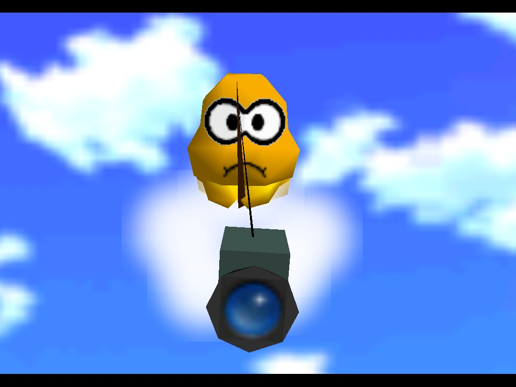 A screenshot from the opening of Super Mario 64 showing Lakitu.