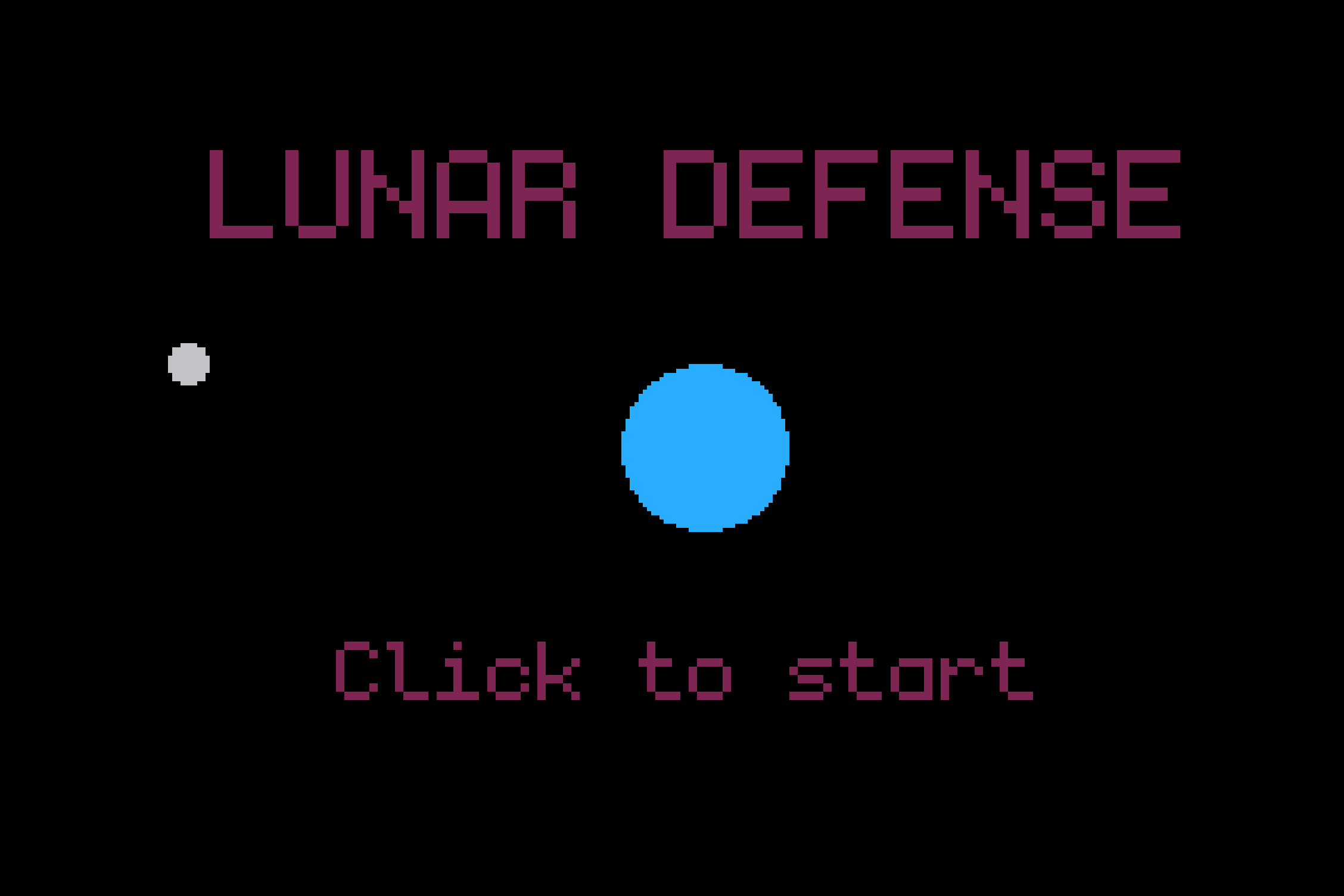A screenshot from the videogame Lunar Defense, showing the title screen.